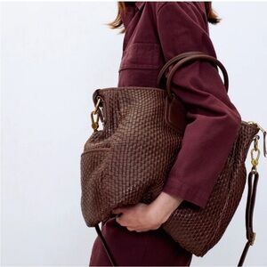 HOBO Sheila Brown Woven Tote Bag